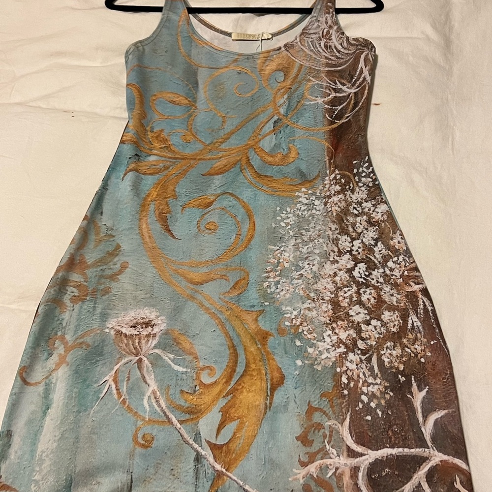 Light blue and gold mini dress